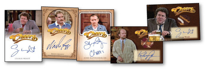 Samples of full bleed, bordered, inscription and relic autograph cards